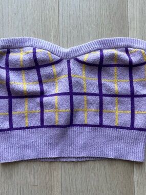 Princess Polly Purple & Yellow Plaid Knit Tube Top
